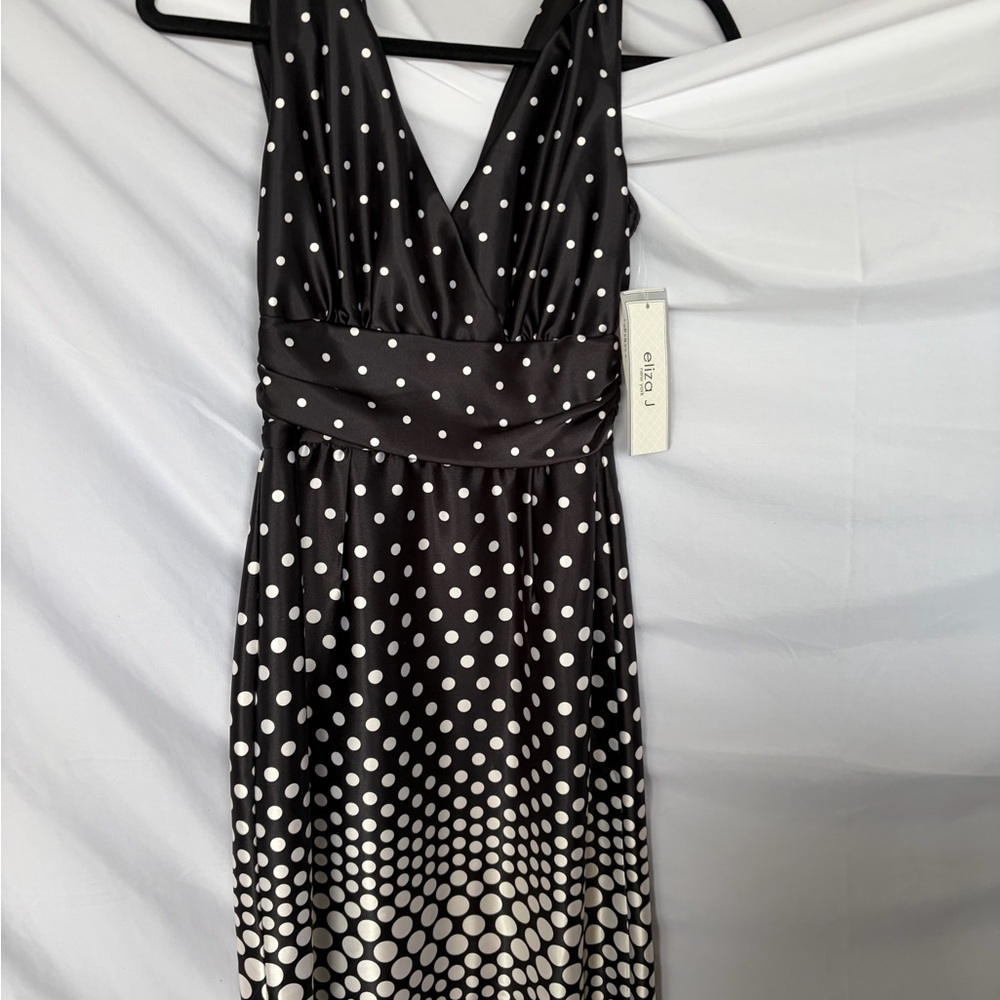 Eliza J Black and White One-Shoulder Polka Dot Dress